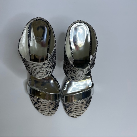 Stuart Weitzman Myslide Snakeskin and Silver Strap Stiletto Pump Mules Size 10.5 - Picture 12 of 15